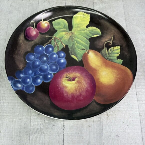 Furio Home EDEN Brown With Fruit Center Coupe Smooth 11" Dinner Plates Set of 3 - Picture 4 of 16